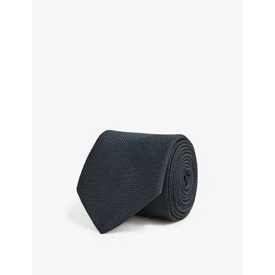 Reiss Ceremony Textured Silk Tie In Navy
