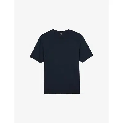 Reiss Mens  Chad Crewneck Short-sleeve Cotton-blend T-shirt In Blue