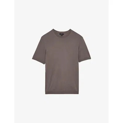 Reiss Mens  Chad Crewneck Short-sleeve Cotton-blend T-shirt In Brown