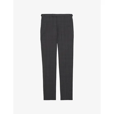 Reiss Mens Charcoal Grey Check Tailored-fit Stretch-wool Blend Trousers In Gray