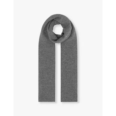 Reiss Mens Mid Grey Melange Chesterfield Ribbed Merino-wool Scarf