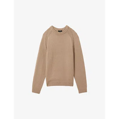 Shop Reiss Mens  Cloud Crew-neck Regular-fit Wool-blend Jumper In Camel Brown