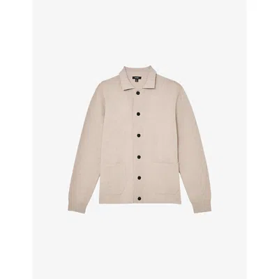 Reiss Mens Oatmeal Collared Button-through Knitted Cardigan In Neutral