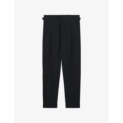 Reiss Mens Navy Complex Side-adjuster Tapered-leg Woven Trousers In Black