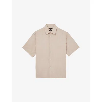 Reiss Mens Oatmeal Coupe Floral-jacquard Short-sleeve Woven Shirt In White