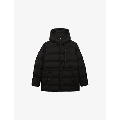 Reiss Mens Black Detachable-hood Padded Woven Coat