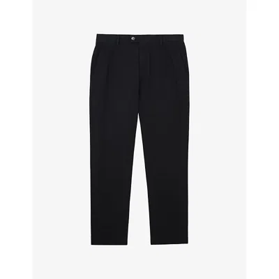 Reiss Mens Navy Dobby Straight-leg Cotton- Pique Trousers In Black