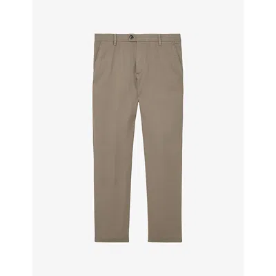 Reiss Mens Walnut Brown Dobby Straight-leg Cotton- Pique Trousers In Gray