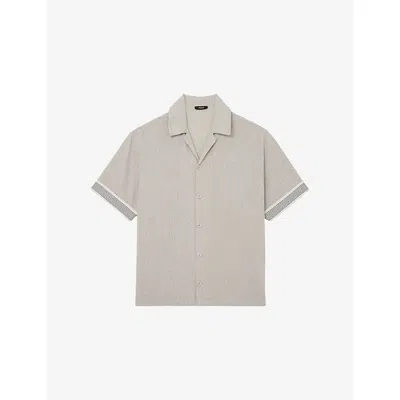 Reiss Mens  Dornie Striped-trim Stretch-woven Shirt In Gray