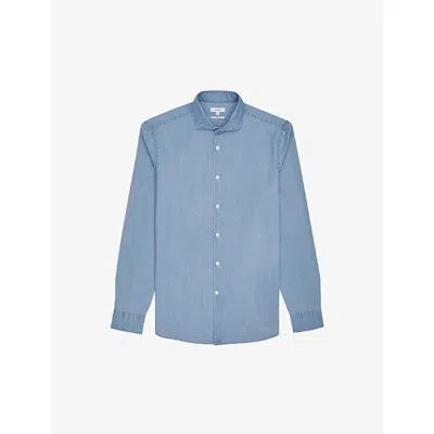 Reiss Mens Blue Draper Regular-fit Cotton-chambray Shirt