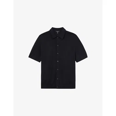 Reiss Mens  Drayton Button-down Merino-wool Shirt In Black