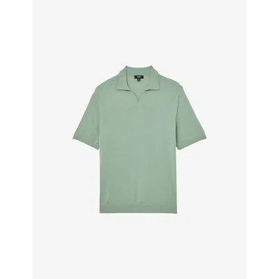 Reiss Mens Light Sage Green Duchie Open-collar Merino-wool Polo Xl In Pink
