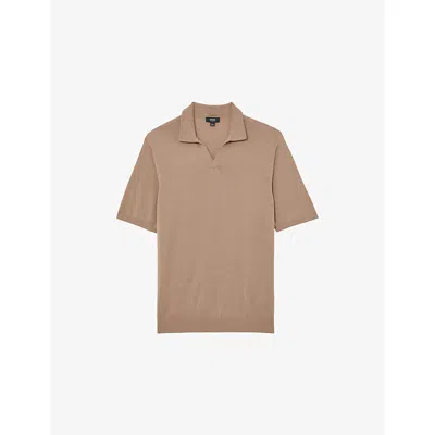 Reiss Mens  Duchie Open-collar Merino-wool Polo In Brown