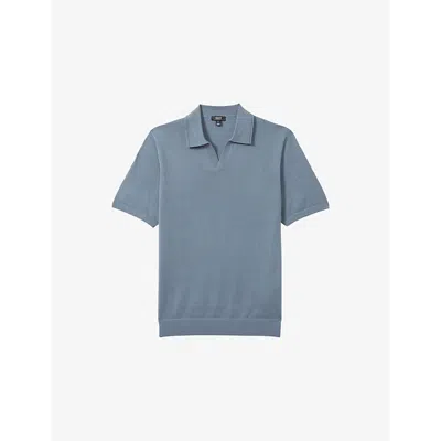 Reiss Mens Duchie Open-collar Wool Polo Shirt Airforce Blue
