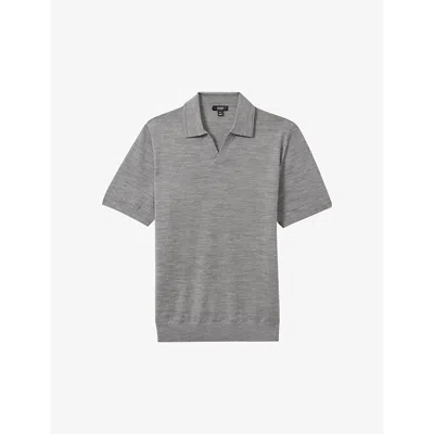 Reiss Mens Warm Grey Melange Duchie Open-collar Wool Polo Shirt