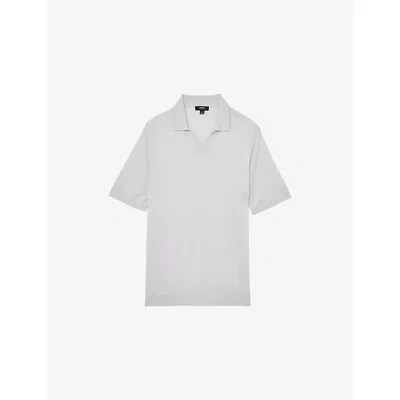 Reiss Mens Frost Blue Duchie Open-collar Merino-wool Polo In White