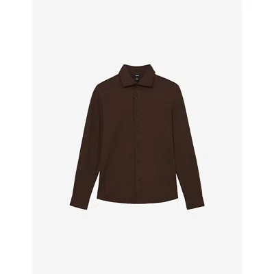 Reiss Mens Brown Duke Cutaway-collar Cotton-jersey Shirt Xxl