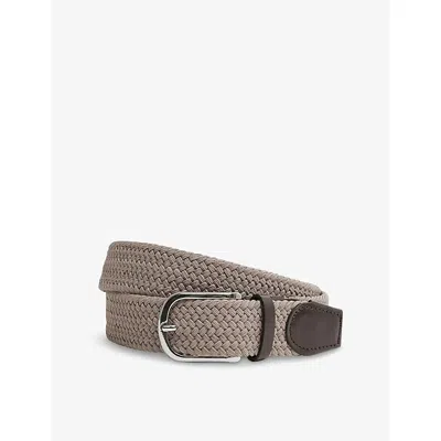 Reiss Mens Elmont Plaited-weave Woven Belt Stone
