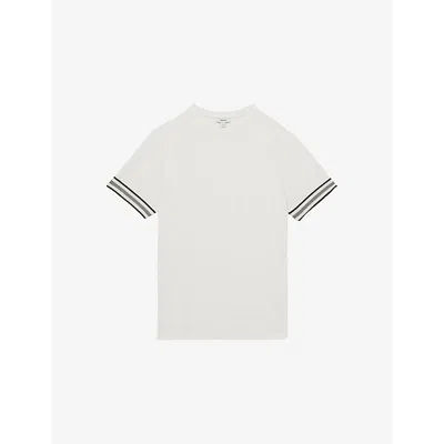 Reiss Mens White Emmerson Tape-cuff Stretch-jersey T-shirt
