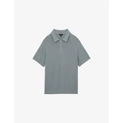 Reiss Mens Sage Estate Half-zip Knitted Polo Top In Gray