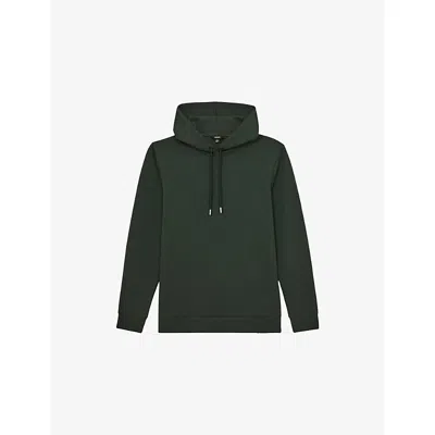 REISS MENS DARK SAGE GREEN FABIEN REGULAR-FIT DOUBLE-KNIT STRETCH-JERSEY HOODY XS
