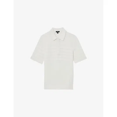 Reiss Mens  Falklands Striped-knit Cotton-blend Polo Shirt In Gold