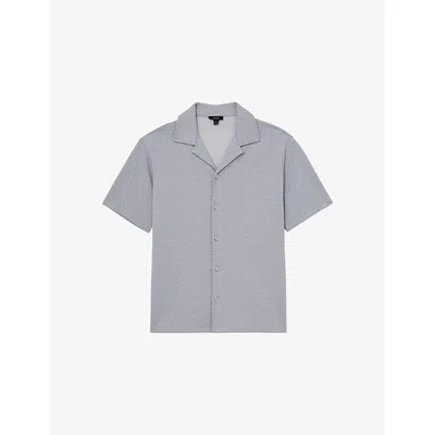 Reiss Mens Soft Blue Felipe Jacquard Short-sleeve Stretch Cotton-blend Shirt Xxl In Gray