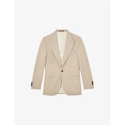 Reiss Mens Oatmeal Brown Fibre Peak-lapel Wool Blazer In Neutral