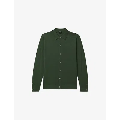Reiss Mens  Forbes Button-through Merino Wool Knitted Cardigan In Dark Kale Green