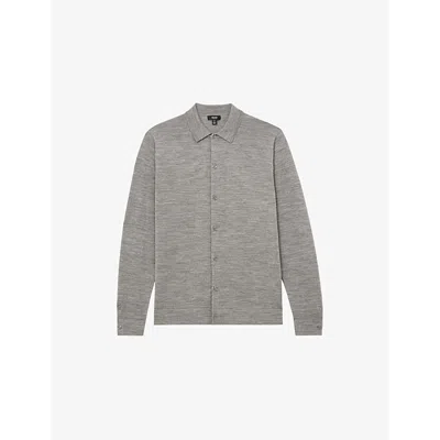 Reiss Mens  Forbes Button-through Merino Wool Knitted Cardigan In Warm Grey Melange