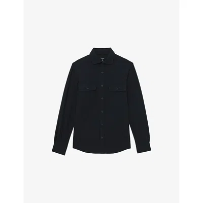Reiss Mens Forsithe Twin-pocket Regular-fit Cotton-blend Overshirt Navy In Black
