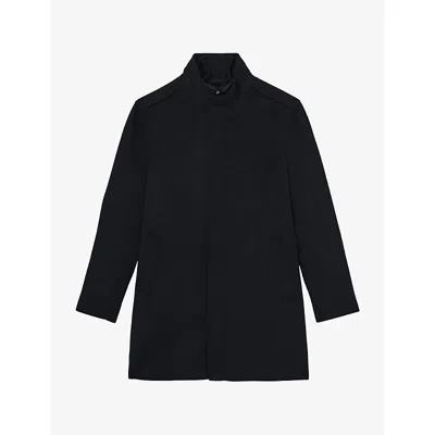 Reiss Mens Navy Fuel Funnel-neck Wool-blend Coat In Black