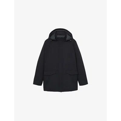Reiss Mens Funnel-neck Side-pocket Shell Coat Navy