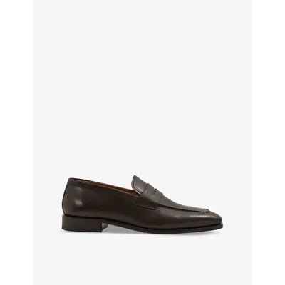 Reiss Mens Gartlett Almond-toe Leather Loafers Dark Brow In Dark Brown