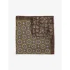 Reiss Mens Sage Geronimo Medallion And Paisley-print Silk Pocket Squar In Brown