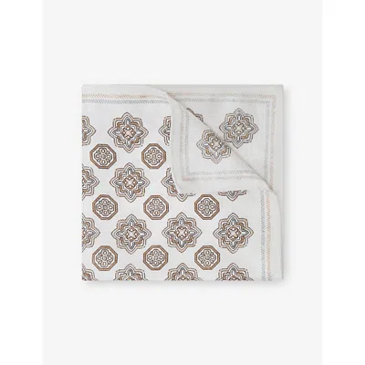 Reiss Mens Ivory White Gian Floral-medallion Print Silk Pocket Squar In Gray