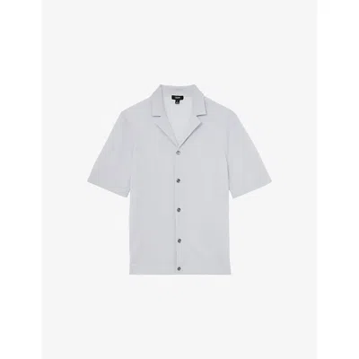 Reiss Mens Frost Blue Grafton Cuban-collar Short-sleeve Wool Shirt Xl In Gray