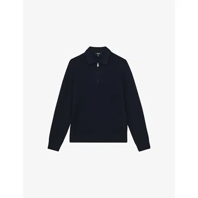 Reiss Mens Navy Hamilton Waffle Wool Knitted Polo Shirt Xl In Blue