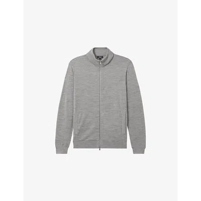 Reiss Mens  Hampshire Funnel-neck Knitted Wool Cardigan In Warm Grey Melange