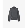 Reiss Mens Hampshire Funnel-neck Zip-through Merino-wool Cardigan Derby Grey Marl