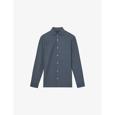 Reiss Mens Airforce Blue Hayes Striped Cotton-jersey Shirt