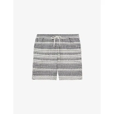 Reiss Mens  Haze Drawstring-waist Embroidered Crochet Stretch-knit Shorts In Multi
