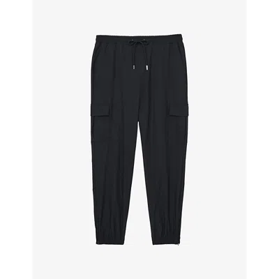 Reiss Mens Navy Hold Patch-pocket Tapered-leg Stretch-jersey Cargo Trousers