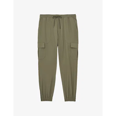 Reiss Mens Olive Hold Patch-pocket Tapered-leg Stretch-jersey Cargo Trousers