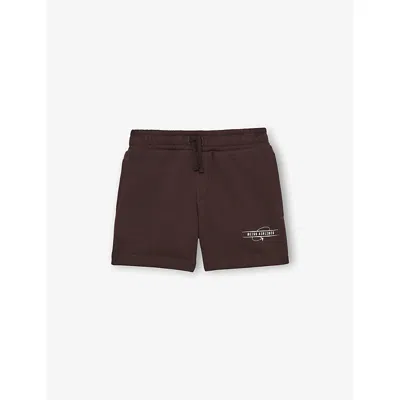 Reiss Mens Chocolate Brown   Off Wh Hughes Logo-patch Cotton-jersey Shorts 9 In Multi