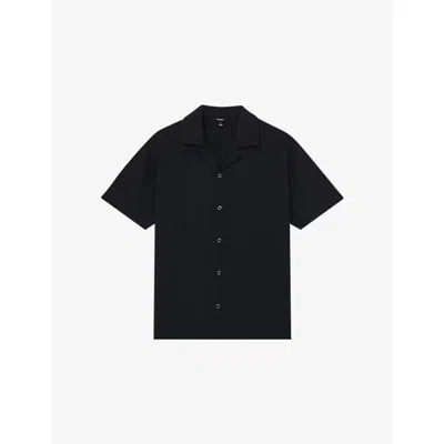Reiss Mens  Hunt Textured Stretch-cotton Shirt In Navy