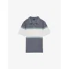 Reiss Jefferson Open Collar Color Blocked Textured Knitted Polo Shirt In Airforce Blue
