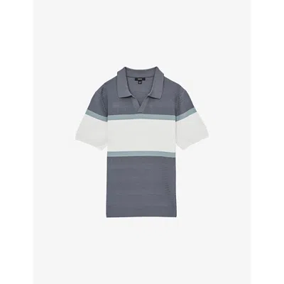 REISS MENS REISS JEFFERSON TEXTURED-STRIPE STRETCH-KNIT POLO SHIRT