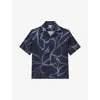 Reiss Indigo Blue Relaxed Printed Cuban Collar Shirt In Indigo Blue
