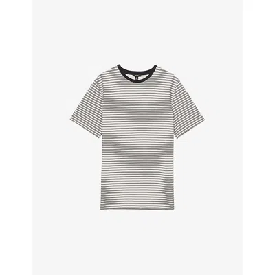 Reiss Mens White Navy June Heavyweight Striped Cotton-jersey T-shirt In Multi